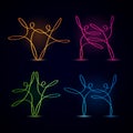 Dancing swirly line figures glowing set