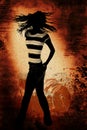Dancing Teen Silhouette over Grunge Illustration