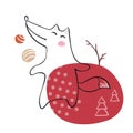 Dancing wolf baby print. Cute animal listens to music with simple abstract design