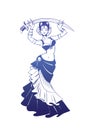 Dancing woman in expressive pose. flat silhouette