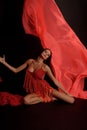 Dancing Woman, Flying Red Cloth Royalty Free Stock Photo