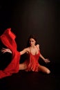 Dancing Woman, Flying Red Cloth Royalty Free Stock Photo