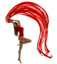 Dancing Woman, Flying Red Cloth on White, Gymnast Gir Dance Royalty Free Stock Photo