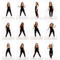 Dancing woman. Full height. Collage. White background. Square format