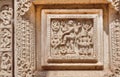 Dancing woman on Indian wood carvings on door of the Palace of Mysore, built in 1912 in India