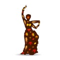 Dancing woman oriental, Autumn illustration silhouette on whit