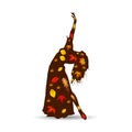 Dancing woman oriental, Silhouette of autumn leaves on white b