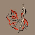 Dancing woman in red dress. Flamenco. Vector.