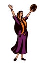 Dancing woman with a tambourine. Vector drawing Royalty Free Stock Photo