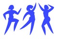 Dancing women.Contemporary silhouette organic shapes,hand drawn blue female roundelay.Flat human figures,bodies moving.Fashion