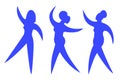Dancing women.Contemporary silhouette organic shapes,hand drawn blue female roundelay.Flat human figures,bodies moving.Fashion
