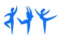 Dancing women.Contemporary silhouette organic shapes,hand drawn blue female roundelay.Flat human figures,bodies moving.Fashion