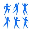 Dancing women.Contemporary silhouette organic shapes,hand drawn blue female roundelay.Flat human figures,bodies moving.Fashion