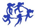 Dancing women Matisse art inspired.Contemporary silhouette organic shapes,hand drawn blue female roundelay.Flat human figures,