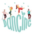 Logo dancing. People dance and sing to music at a party, carnival or festival. Joyful emotions, mood. Vector illustration Royalty Free Stock Photo