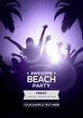 Dancing Young People Silhouettes on Summer Beach Party Flyer Template - Vector Design Royalty Free Stock Photo