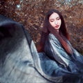 Dancing young woman in kimono, Asian costume Royalty Free Stock Photo