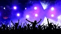 Dancing youth party, illustration. Crowd of cheerful people at a concert. Royalty Free Stock Photo