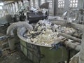 Pulper or pulping machine inside paper manufacturing plant. Paper pulp is being