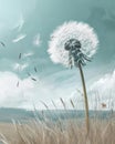 Dandelion Blowing in Wind on Beach