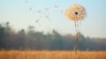 a dandelion blowing in the wind in a field Royalty Free Stock Photo