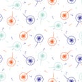 Dandelion blue and orange seamless vector pattern.