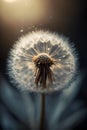 Dandelion clock close up image by the sunbeam of sunset. Vertical Generative AI illustration