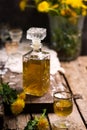 Dandelion Cordial in glass bottle .style vintage Royalty Free Stock Photo