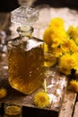 Dandelion Cordial in glass bottle .style vintage Royalty Free Stock Photo