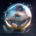 dandelion in a crystal ball on a dark background. 3d rendering AI generated