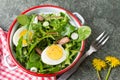 Dandelion egg salad with onions and cheese