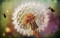 dandelion, Fairytale style, faded paper, mixed media, photo, vibrant