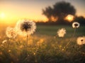 dandelion in the field over blurred sunset background. Royalty Free Stock Photo