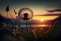 Dandelion In Field At Sunset.illustration. AI generative Royalty Free Stock Photo