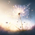 Dandelion flower in the field at sunset, 3d illustration generative AI Royalty Free Stock Photo