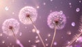 Dandelion Flower with Flying Seeds on Blurred Background - AI generated