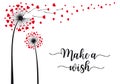 Dandelion with flying hearts, make a wish, vector