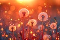 Dandelion Glow: Sunset Serenity & Bokeh Bliss. Concept Nature Photography, Dreamy Portraits, Golden Royalty Free Stock Photo