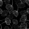 Dandelion grey seamless on dark background. Decorative dandelion wallpaper. Seamless pattern background. Abstract