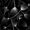 Dandelion grey seamless on dark background. Decorative dandelion wallpaper. Seamless pattern background. Abstract surface pattern