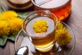 Dandelion herbal tea with blossom and honey Royalty Free Stock Photo
