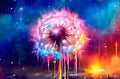 Dandelion Fantasy Art. Dreamy Colorful Image and Paint. Generative AI.