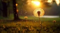 Dandelion with raindrop reflecting sunlight rays nature s delicate interplay of rain and sunshine Royalty Free Stock Photo