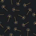 Dandelion seamless pattern on black background.