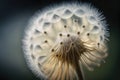 dandelion seed head in close-up with its delicate and feathery seeds