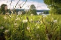 dandelion seed head dispersal in a meadow