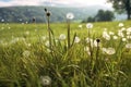 dandelion seed head dispersal in a meadow