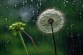 dandelion seed head dispersal in rainstorm