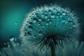 Dandelion Seeds in droplets of water on blue and turquoise beautiful background Royalty Free Stock Photo