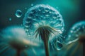 Dandelion Seeds in droplets of water on blue and turquoise beautiful background Royalty Free Stock Photo